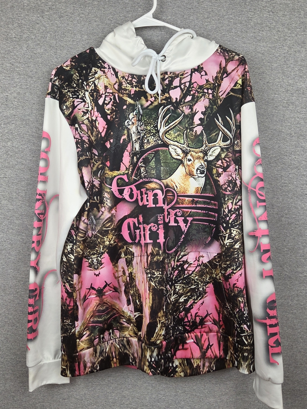 Chaos Monkey Country Girl Women's Medium Pink Camo Deer Hoodie Pull Over